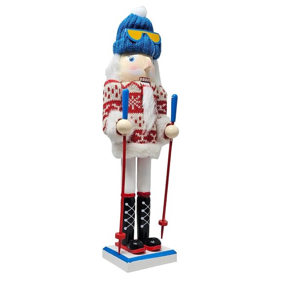 Skiing Skier Ski Snowflake Sweater Festive 15" Christmas Nutcracker - Picture 2 of 5